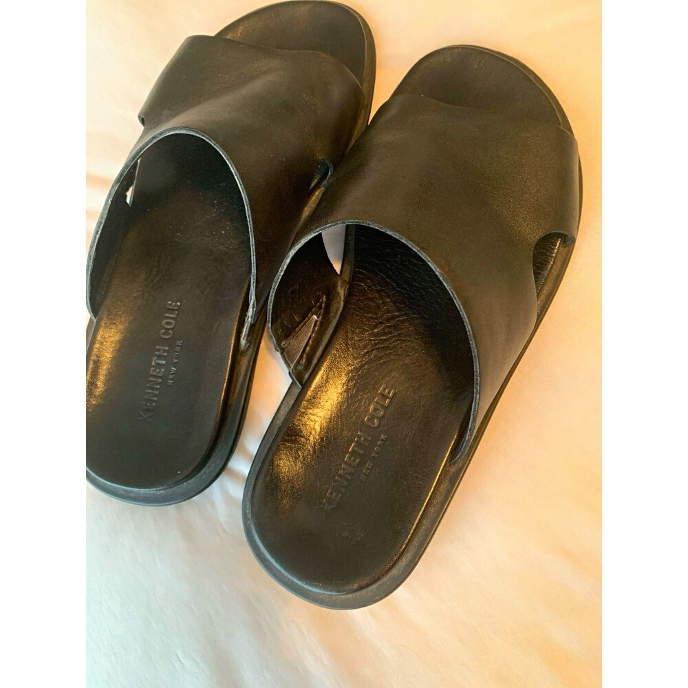Kenneth Cole Sandy Beach Men’s Black Leather Slide Sandals Slip On Size 8
